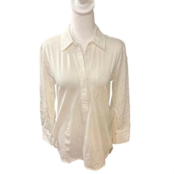 NWT GSTQ Placket Long Sleeve Collar Shirt Off White Top XS - Picture 2 of 12